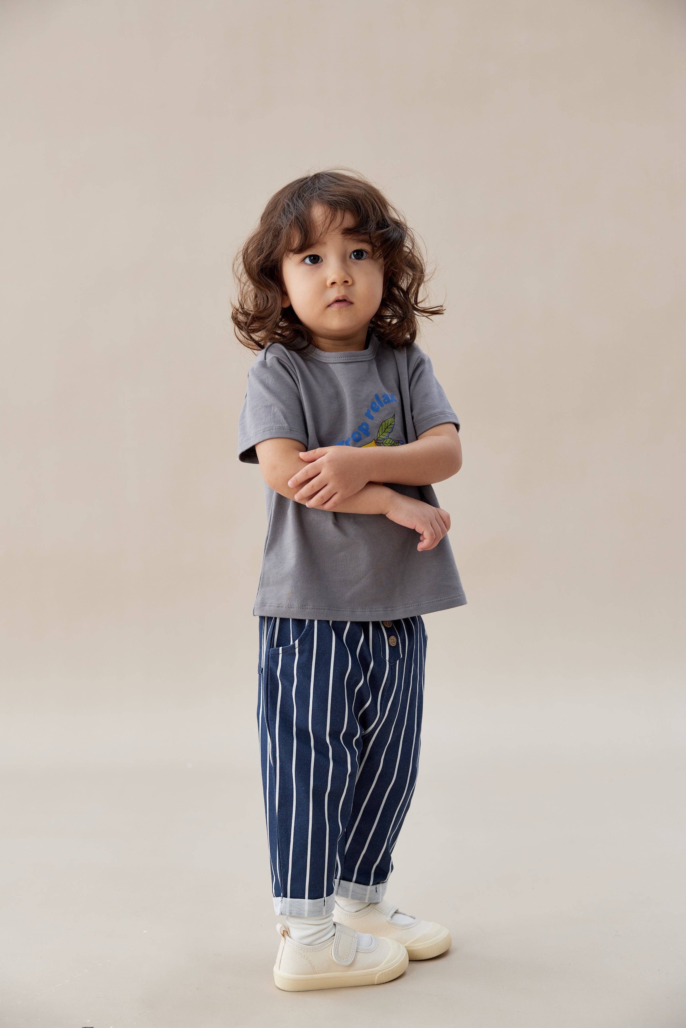 Norsu Organic - Wholesale Pants - Kids - Baby Relaxed Tapered Pant-Navy stripe1