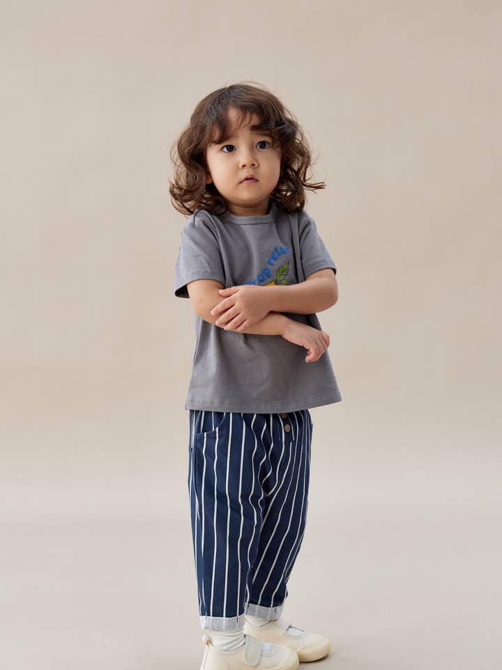 Norsu Organic - Wholesale Pants - Kids - Baby Relaxed Tapered Pant-Navy stripe1