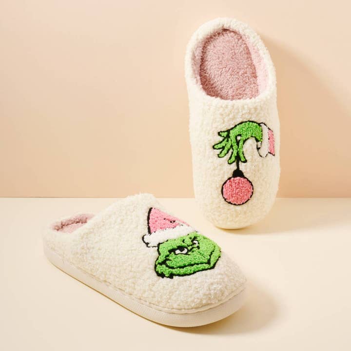 Pink Christmas Monster Home Slippers for wholesale on Faire
