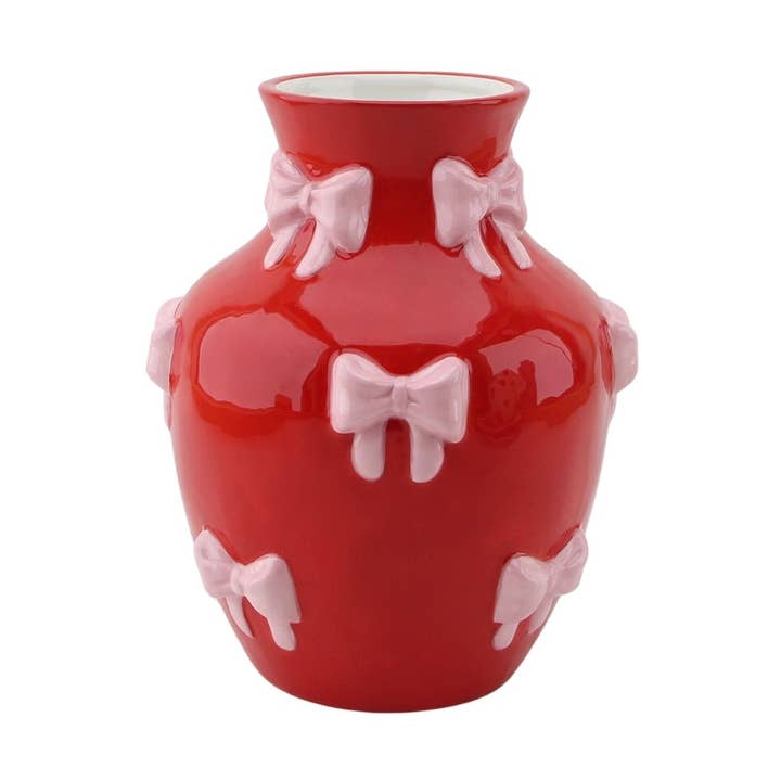 Housevitamin bv – wholesale Vase – Vase - Flower Vase Ribbons - Red/Pink - 14x14x19cm0