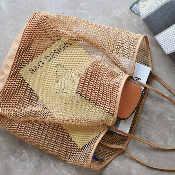 Cut-out mesh beach bag swim tote bag for wholesale by MKS America