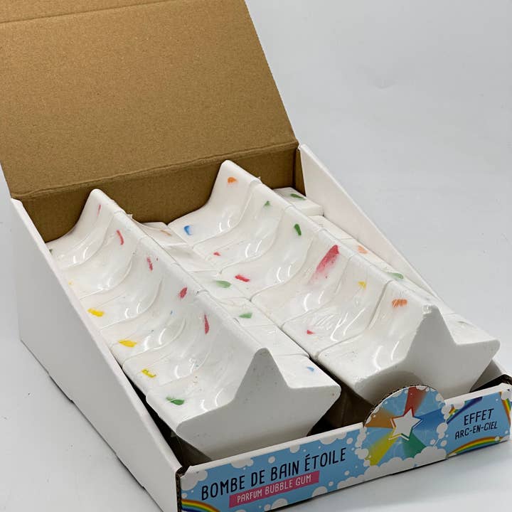 FRENCH TENDANCE – Großhandel Badebombe/-sprudeltabletten – Badebombe 100 g – Stern mit Regenbogeneffekt – Kaugummi-Duft1