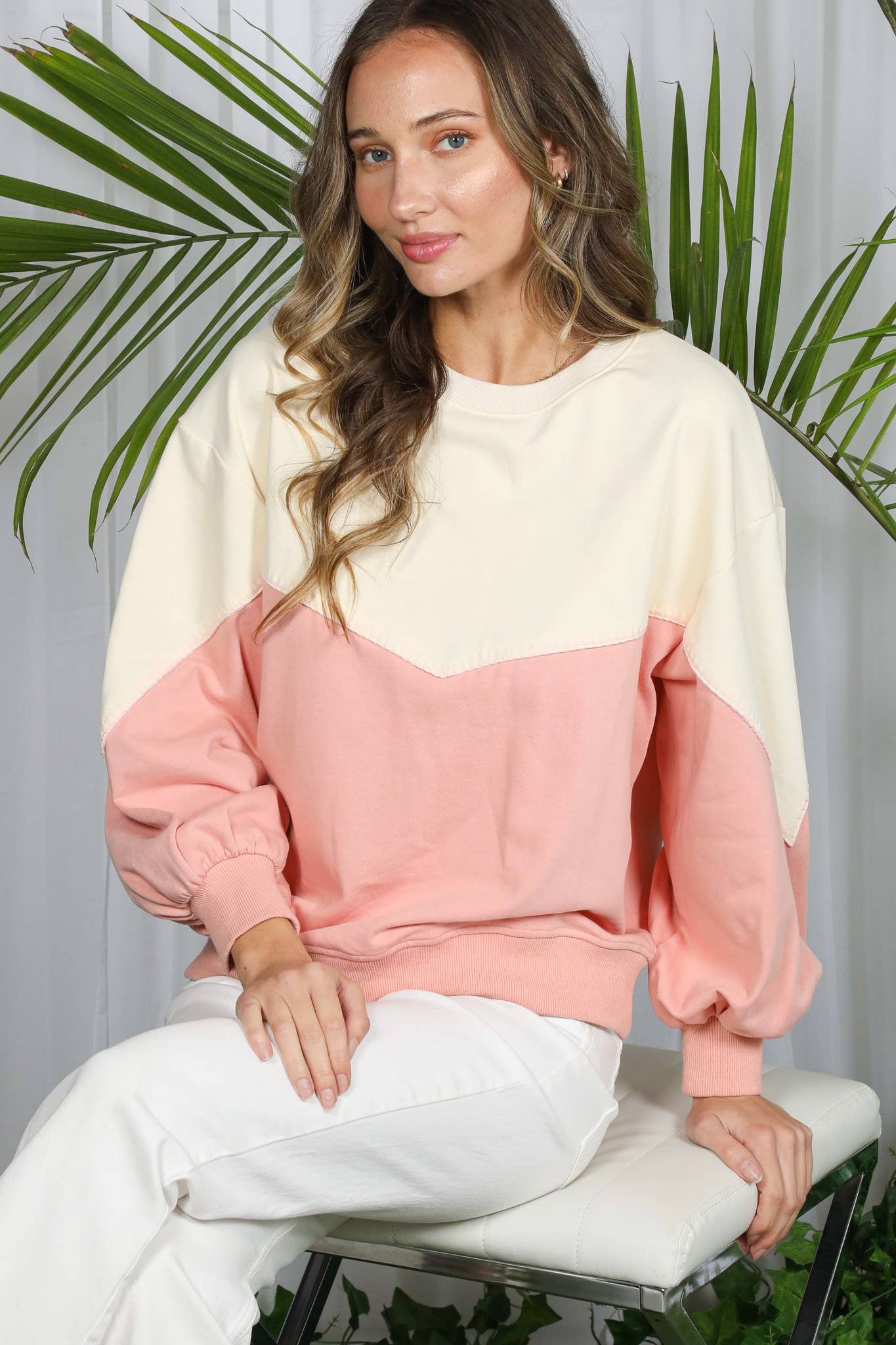 Vine & Love - Venta al por mayor Sudadera - Mujer - Sudadera casual con cuello redondo y bloques de color VT8265320