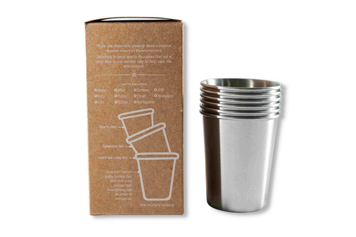 Goodly Gosh - Wholesale Drinking glass/cup - Stainless Steel Reusable Cups | 6 Pack (230ml) 1
