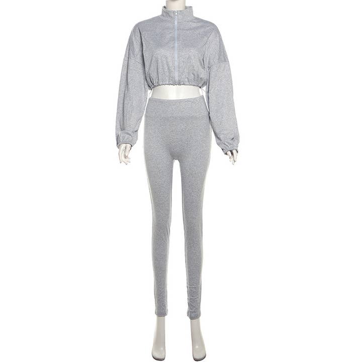 Lily Clothing - Wholesale Top & Pant Set (NOT Loungewear) - Women's - Drawstring Crop Top High Waist Skinny Pants Set11