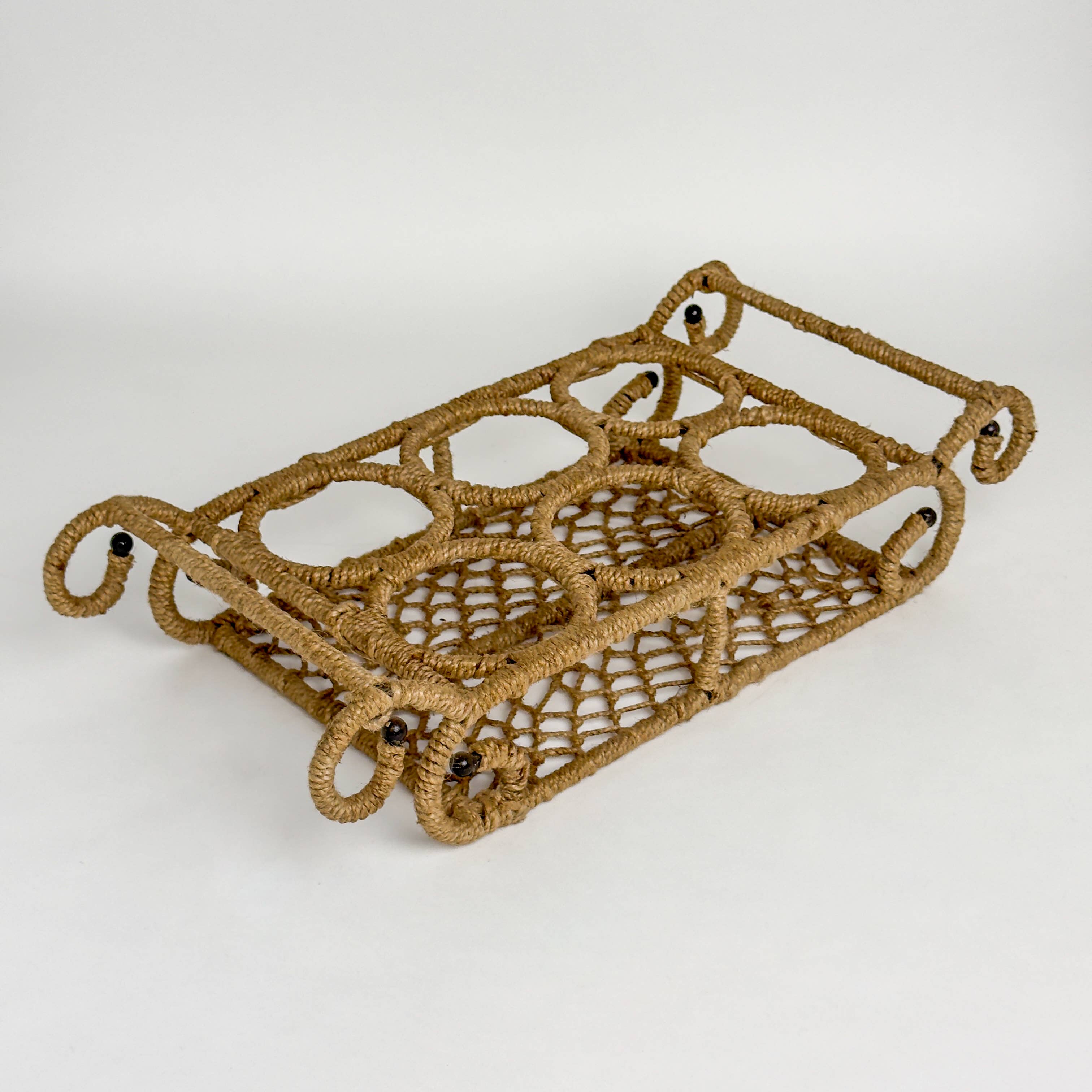 India Handicrafts Inc - Wholesale Decorative Tabletop Object - Iron Jute 6-Bottle Stand, 31