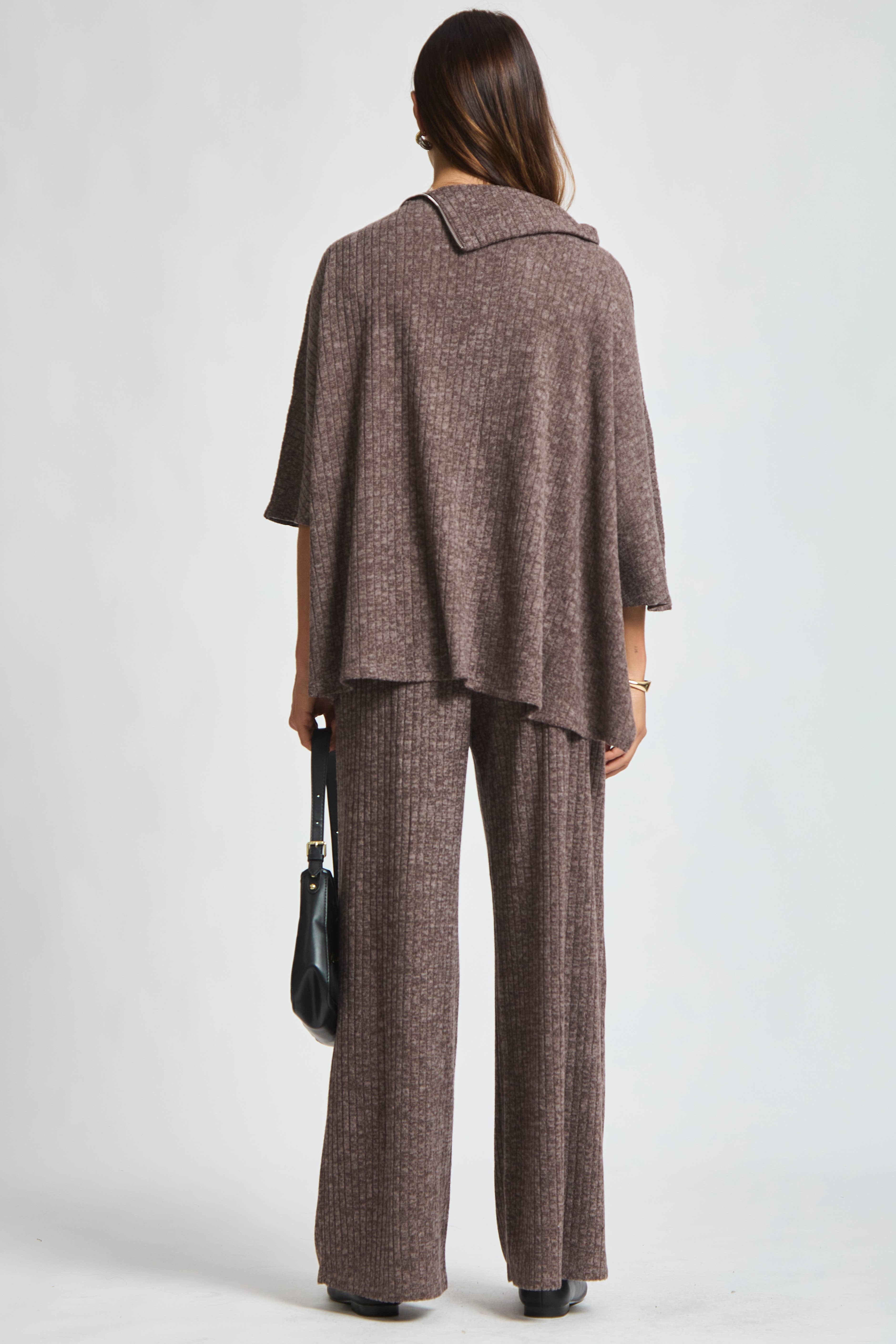 Dear Scarlett - Wholesale Lounge Set - Women's - Brushed Ribbed 2-Piece Poncho & Pant Set5