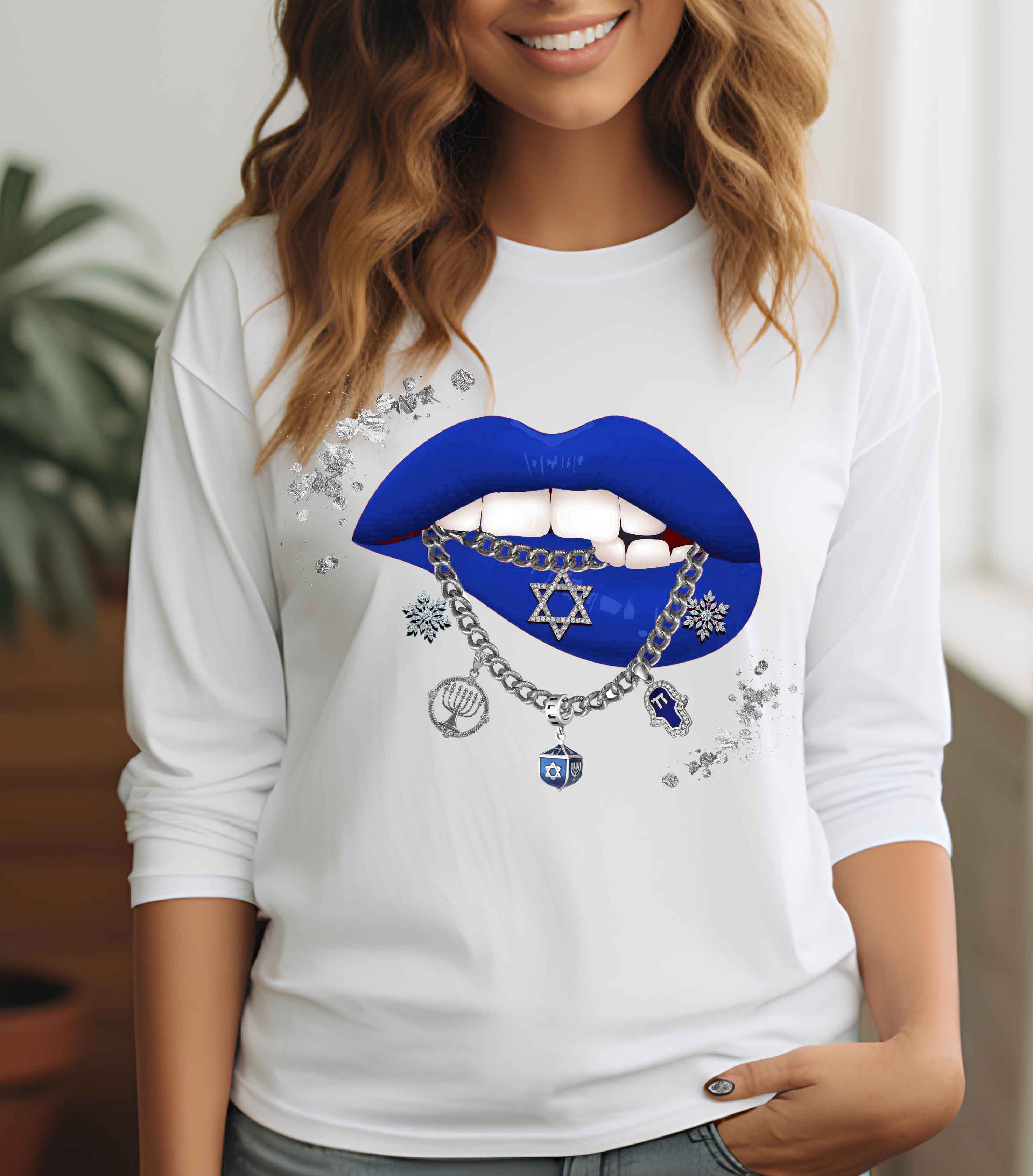 By Jodi LLC - Wholesale Screen Printed T-Shirt - Women's -  Hanukkah Smooch Tee Sweatshirt  Long Sleeve Crop3