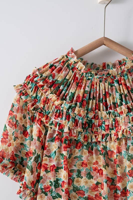 CORAL GREEN Aurora of Ruffle Short Sleeve Blouse for wholesale on Faire8