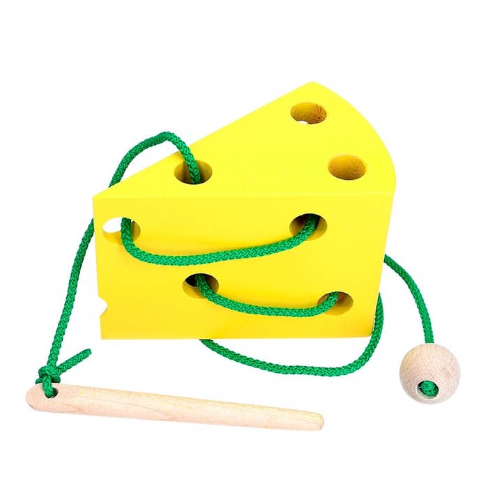 Giocattolo da infilare «Cheese», giocattolo da allacciatura, giocattolo in legno per la vendita all'ingrosso da parte di Komarov Toys