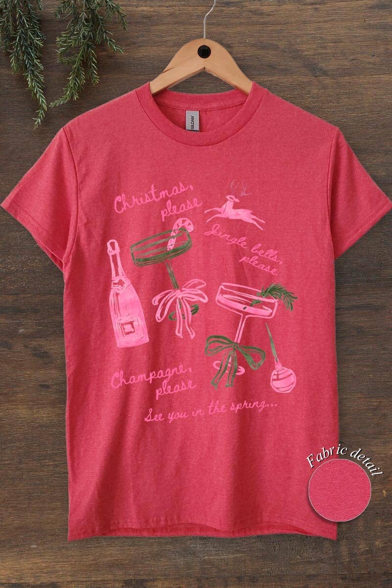 COLORBEAR - Venta al por mayor Camiseta estampada - Mujer - Camiseta de Algodón Grueso con Gráfico de Champán Navideño3