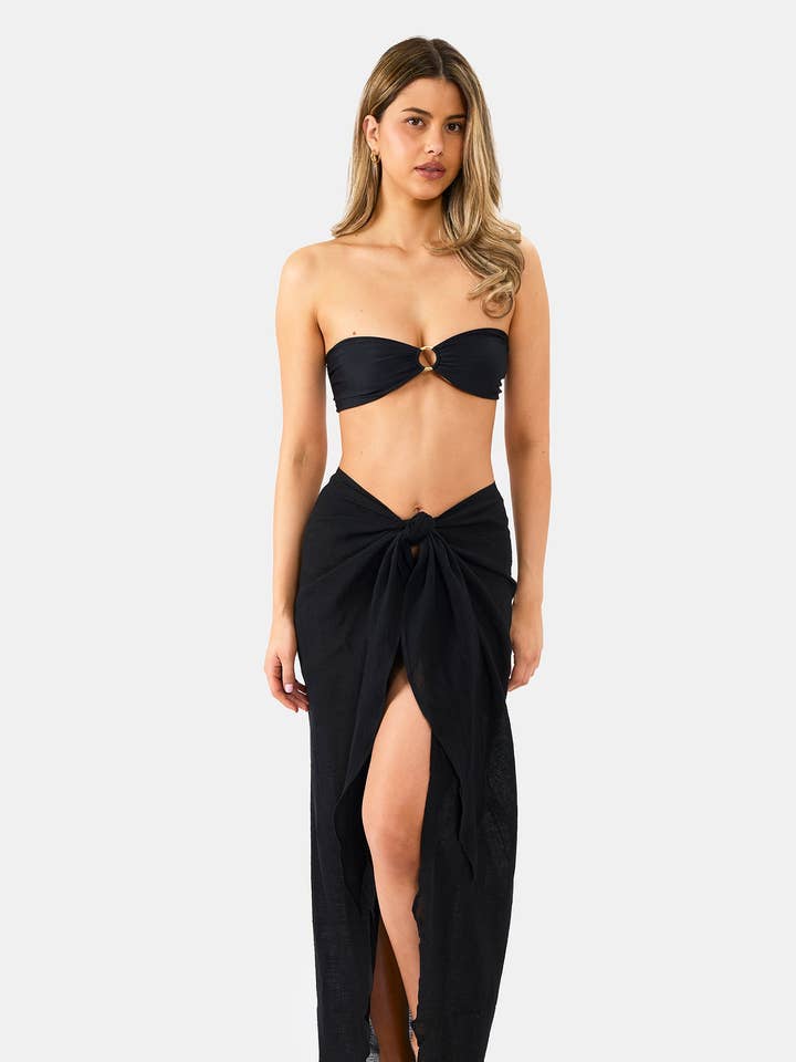 Black Long Sarong Capri Nyud Swim Adjustable Linen Cover-Up for wholesale by Nyud Swim