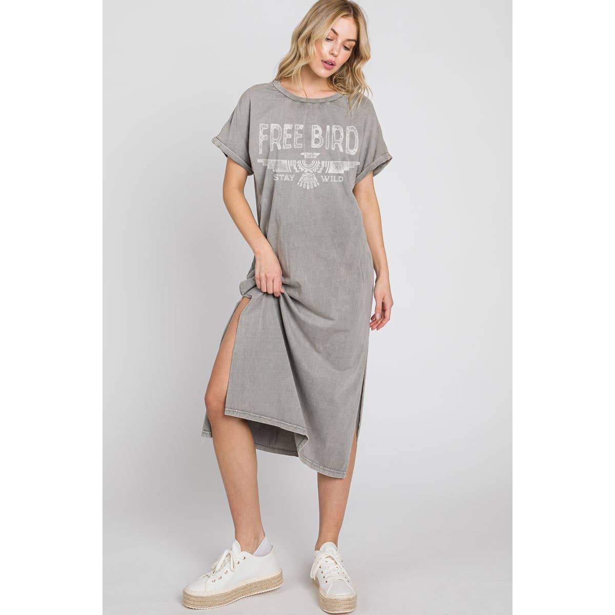 HRTandLUV - Vente Robe – femme - Robe graphique minérale FREE BIRD en coton3