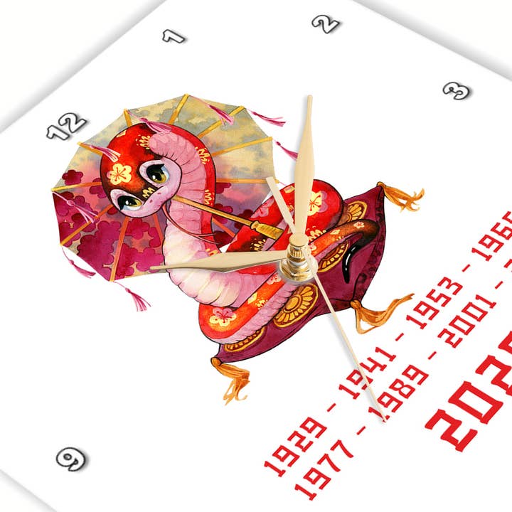 3dRose - Wholesale Wall Clock - 3dRose, Cute snake on a pillow and umbrella. Chinese Zodiac 2025. Chic gift, Wall Clock