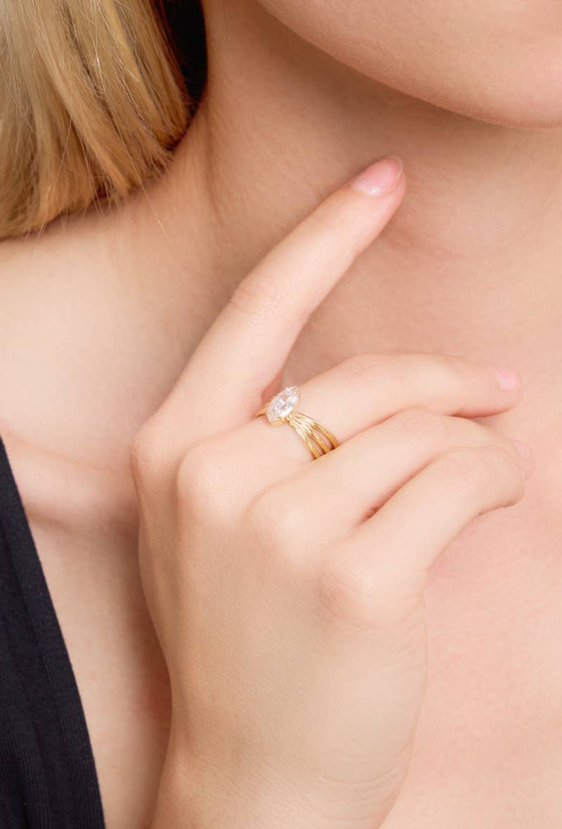 BYREN | ÉLINE L'ATELIER – Engroshandel Båndring – Ring med strasse sten i rustfrit stål 424RX182