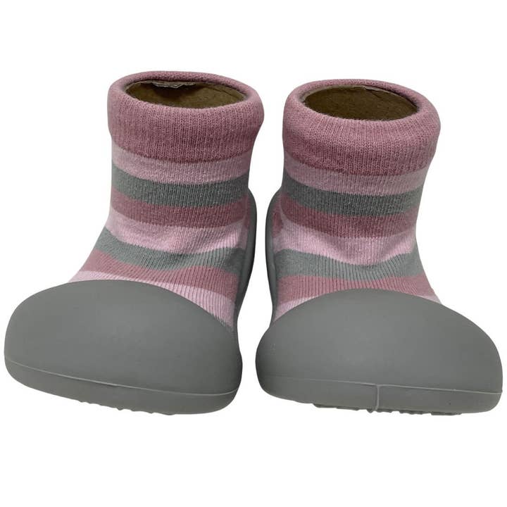 ES Kids - Wholesale Socks – Child - Rubber Soled Socks - Pink/Grey Stripe2