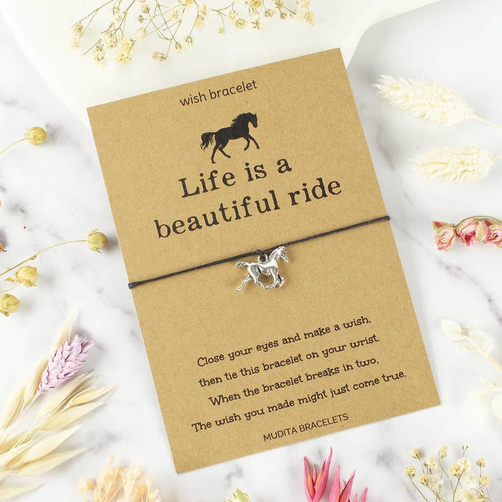 Life Is A Beautiful Ride Horse Charm Wish Bracelet for wholesale by Mudita Bracelets