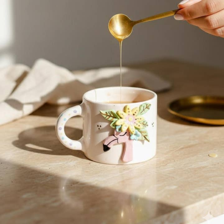 Handmålad keramikkopp med blommigt flamingomotiv för wholesale av ALFIQ Copper