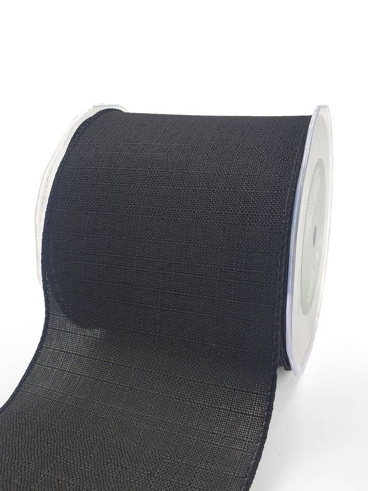 10,2 cm langes schwarzes Band aus gewebtem Kunstleinen mit verdrahtetem Rand für den Großhandel von May Arts Ribbon