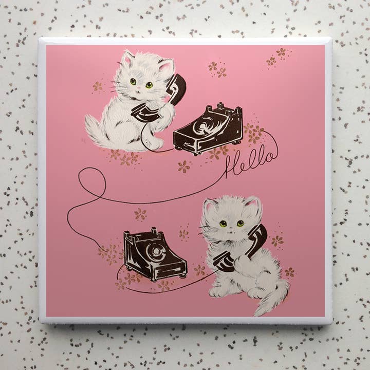 Kitten Phone Coasters for wholesale by Robot Candy