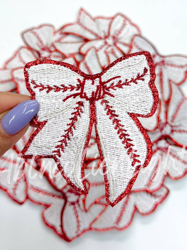 baseball bow glitter embroidery patch iron on for wholesale by ABLNco