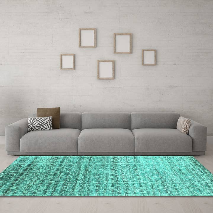 Machine Washable Abstract Turquoise Contemporary Area Rugs for wholesale by Ahgly