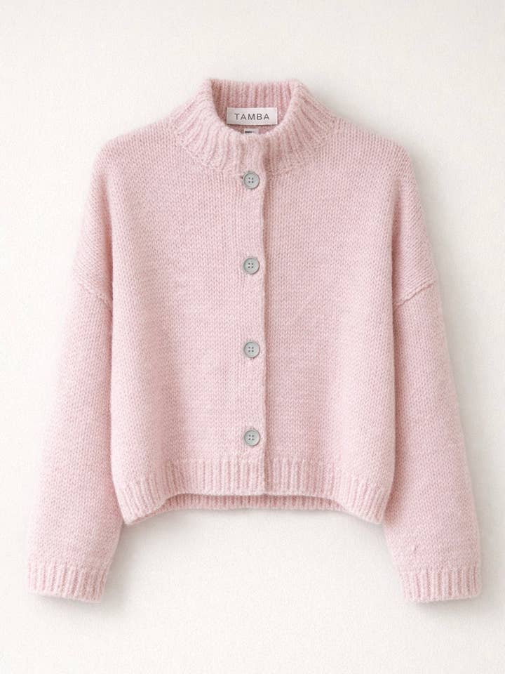 TAMBA - Wholesale Cardigan - Women's - Angora alpaca cardigan with stand-up collar and button placket12