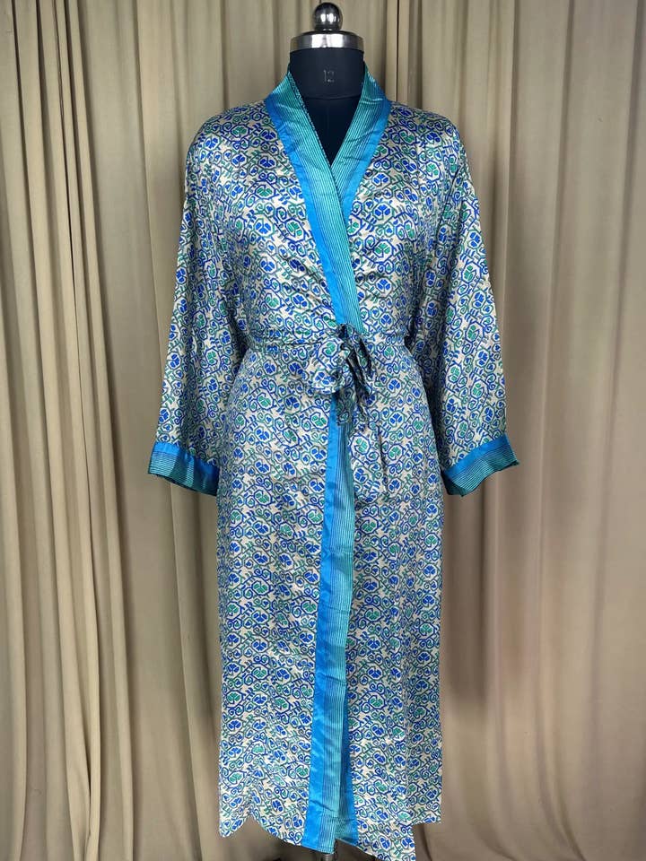 Vintage Crepe Silk Kimono Boho Robe Loungewear Beach Coverup for wholesale by The Eastern Loom
