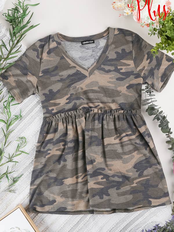 HAUT IMPRIMÉ CAMOUFLAGE À VOLANTS pour la vente par Pink Irene Wholesale