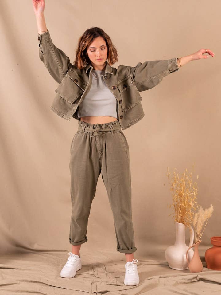 Women's Olive Green Organic Cotton Denim Jacket - Jeanne for wholesale by Nagev