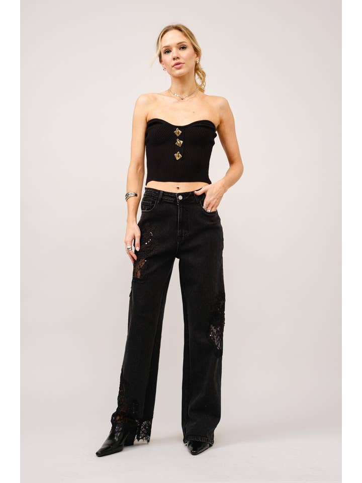 Blue B - Wholesale Jeans - Women's - 23421P - Lace Patchwork Straight Leg Jeans4