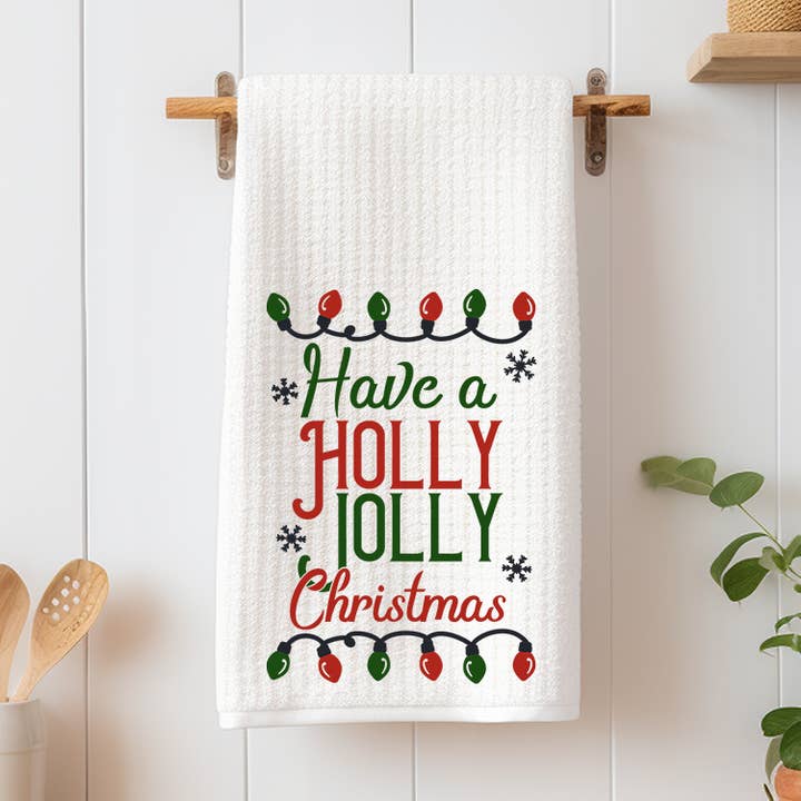 Holly Jolly Christmas Waffle Weave Håndklæde for engroshandel hos Into The Desert