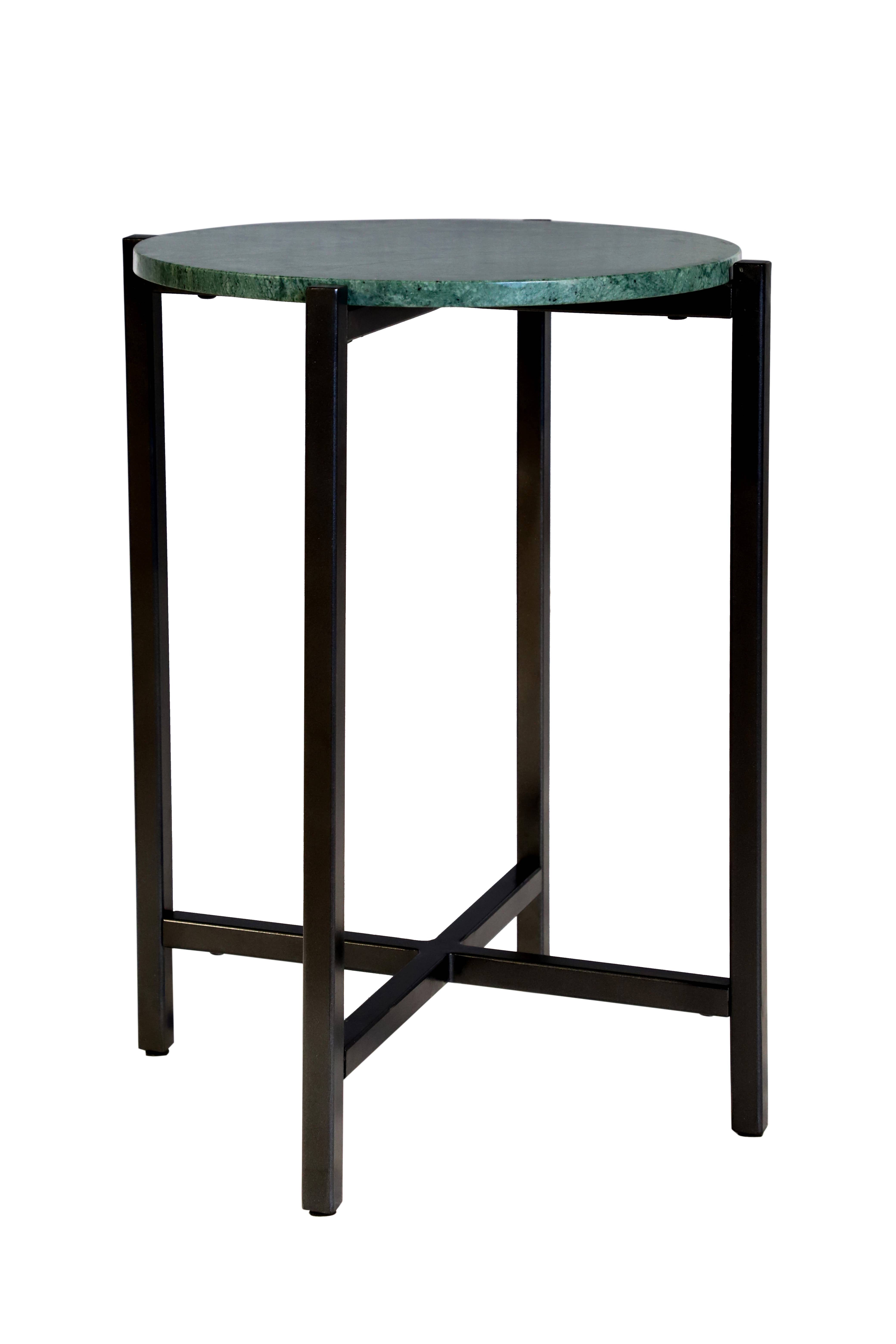 India Curated - Wholesale Side Table - Green Marble Side Table with Grey Metal Frame-21 Inch Height1