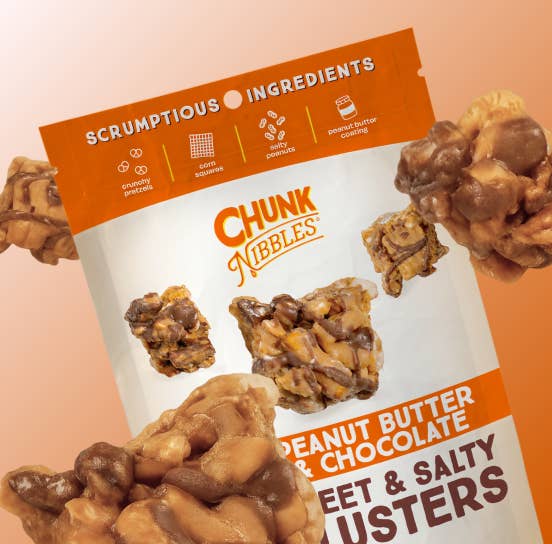 Chunk Nibbles - Wholesale Pretzels - Peanut Butter Chocolate Chunk Nibbles 4.25oz Pouch1