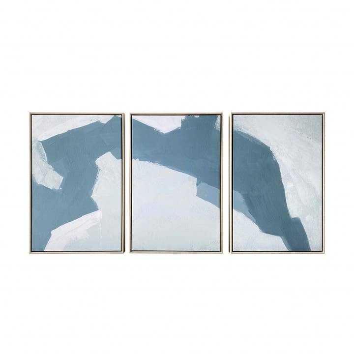 Set of Three Blues and Grays Abstract Framed Canvas Wall Art for wholesale by HomeRoots