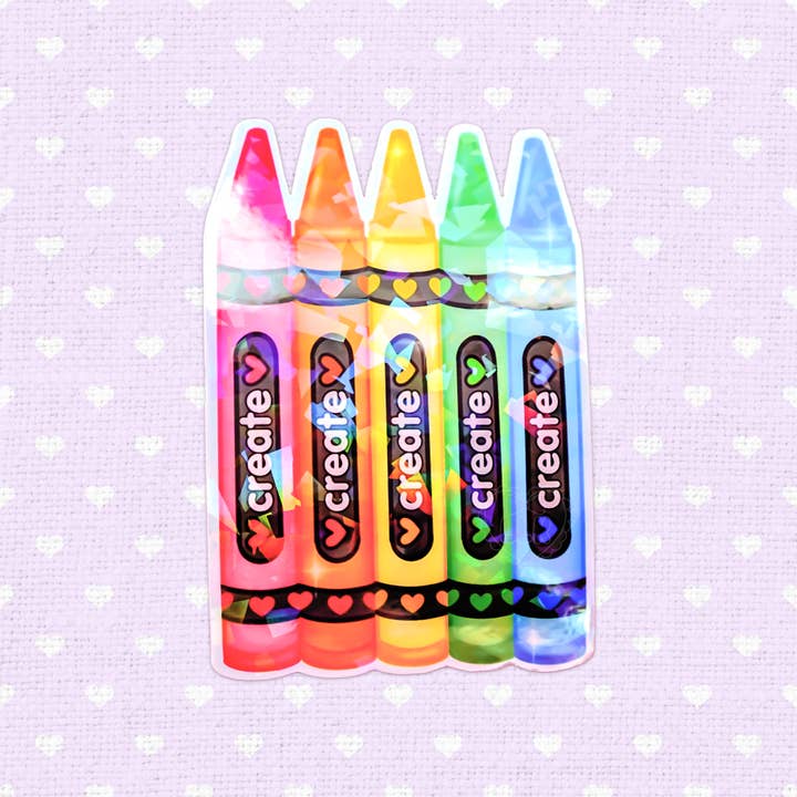 Holographic Cute Rainbow Crayons Vinyl Sticker for wholesale by LooLooKazoo