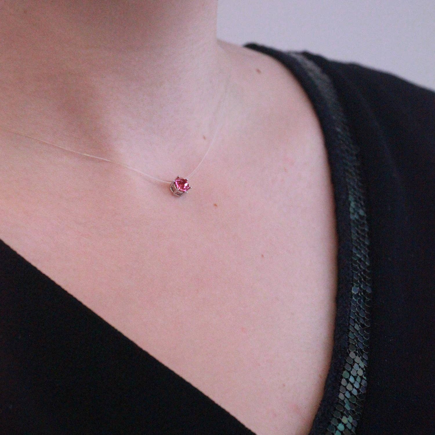 CARALI / MYC Paris - Wholesale Pendant/Charm Necklace - Invisible Pendants - Silver and Pink4