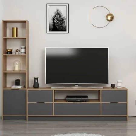benjashop - Wholesale Console Table - Elina Set 6 TV Unit + 1K Bookshelf - Gold/Anthracite