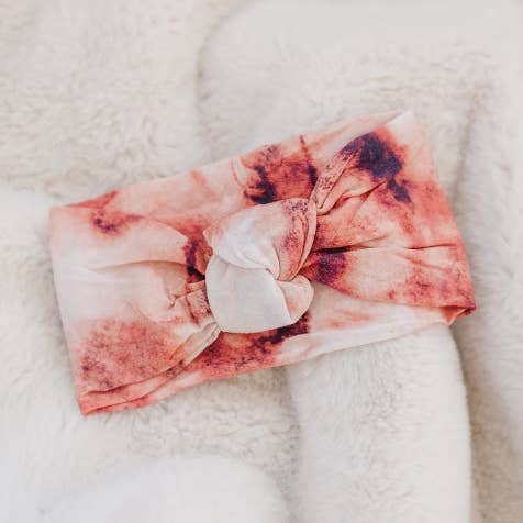 Golden Dot Lane - Wholesale Fashion Headband - Baby - Knotted Rust Watercolor Tie Dye Baby Nylon Headband0