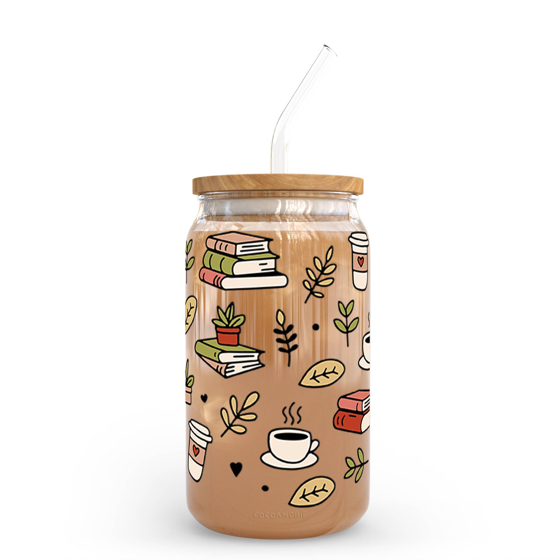 coco+bie designs - Venta al por mayor Vaso/copa - Vaso de Cristal de 16oz Libros y Café - Plantas, Amante de los Libros3