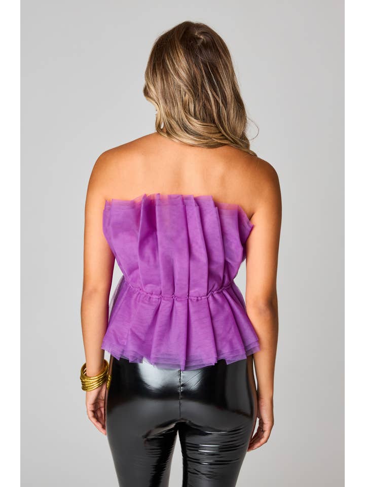 BuddyLove - Wholesale Blouse - Women's - Giselle Iris Purple Pleated Tulle Strapless Top1