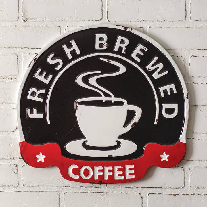 CTW Home Collection - Wholesale Sign - Fresh Brewed Coffee Metal Wall Sign0