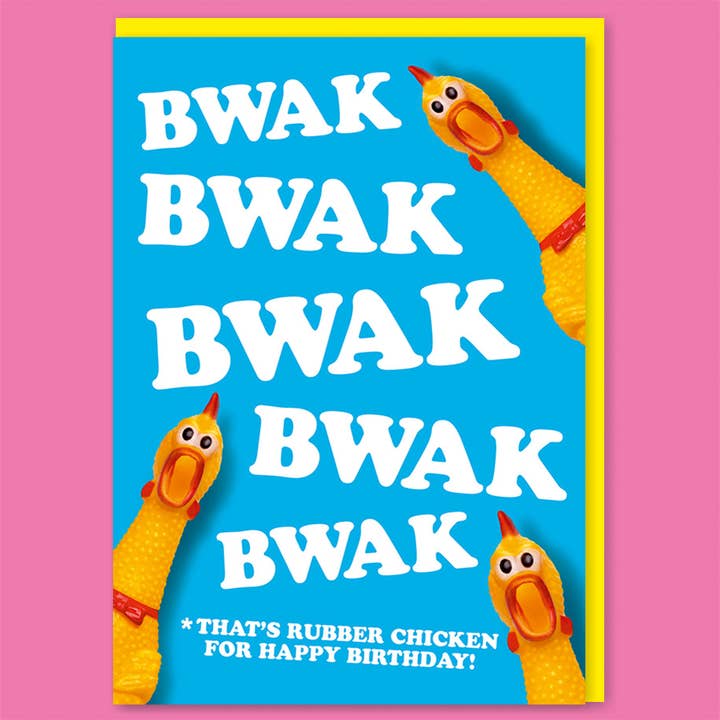 Bwak Bwak Gummi-Hühner-Grußkarte für den Großhandel von Dean Morris Cards