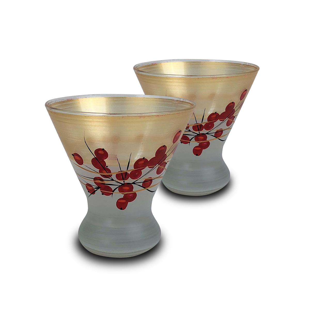 Golden Hill Studio – wholesale Cocktail/liquor glass – Winter Berries 'n Branches Cosmopolitan Glasses6