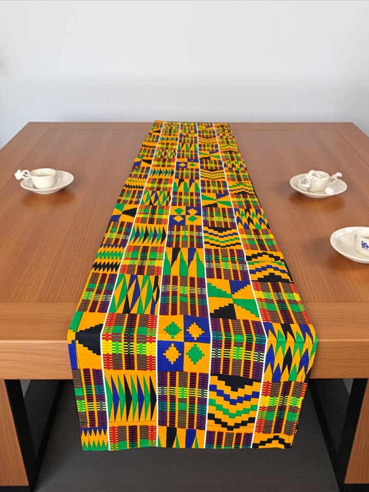 African print table runner - Table cloth - Yellow kente for wholesale by AfricanFabs