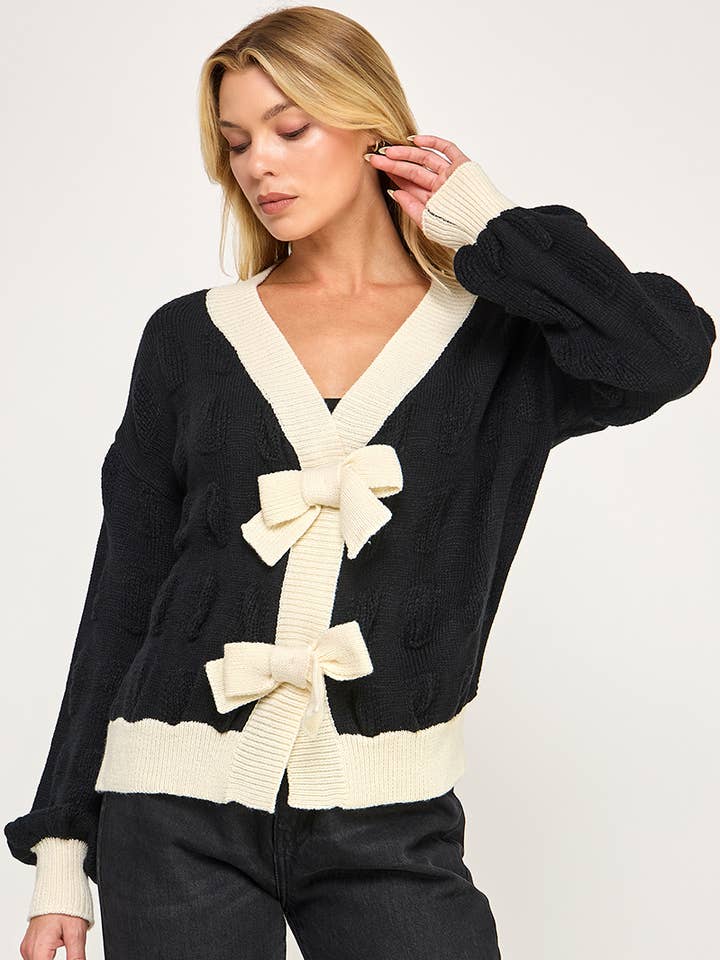 Contrast Bow Knit Cardigan for wholesale by Genzy Clothing