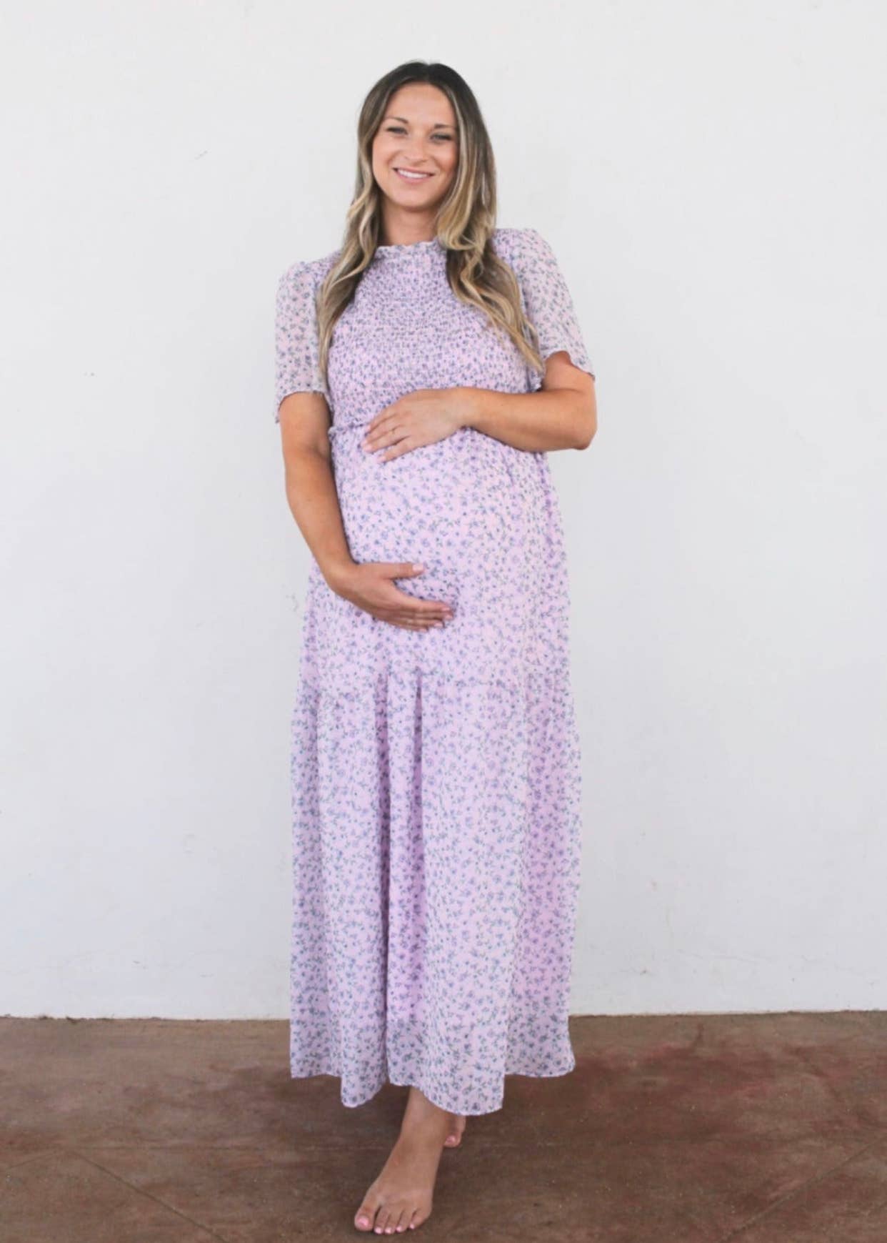 LIV Maternity - Wholesale Dress - Maternity - Lilac Smocked Floral Chiffon Dress4