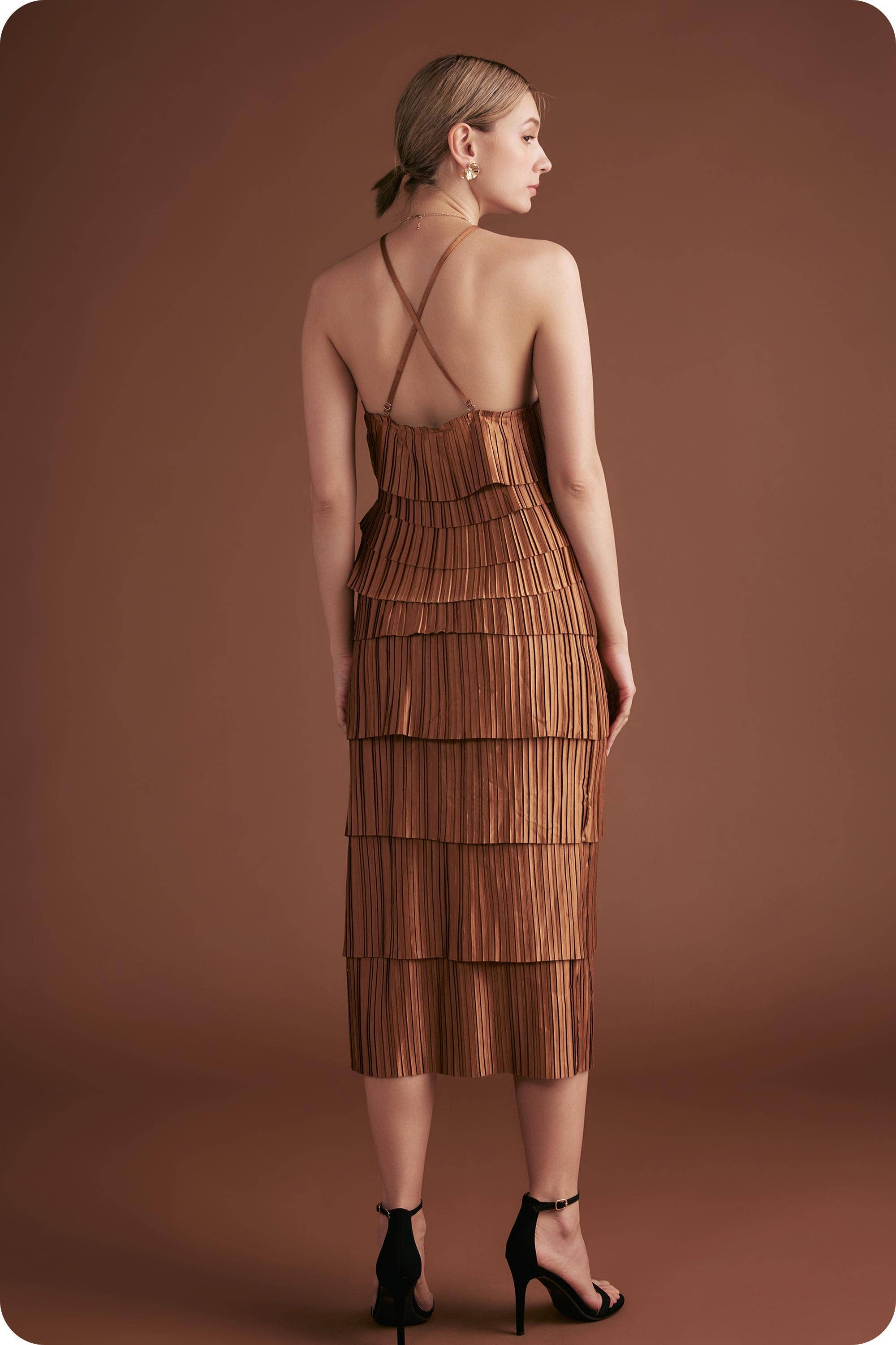 Strut & Bolt - Wholesale Skirt - Women's - Pleated Satin Tiered Midi Skirt10