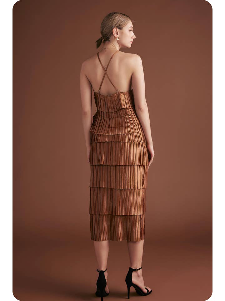 Strut & Bolt - Wholesale Skirt - Women's - Pleated Satin Tiered Midi Skirt10