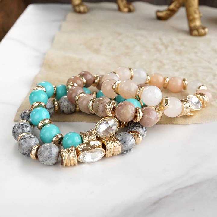 PennyLine inc - Wholesale Beaded Bracelet - Earthy Gleam – Statement Beaded Bracelet with Oval Crystal5